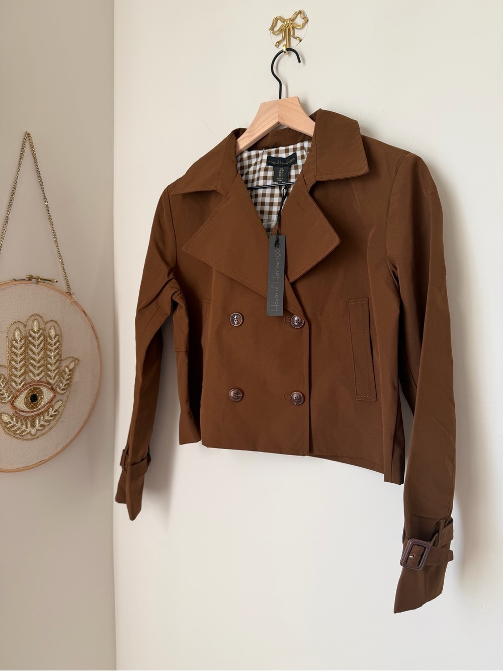 House of Harlow 1960 Brown Double-Breasted cotton trench jacket